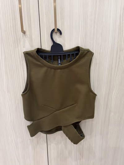 Khaki wrap-detail crop top — pre-loved on Thrifted.mt