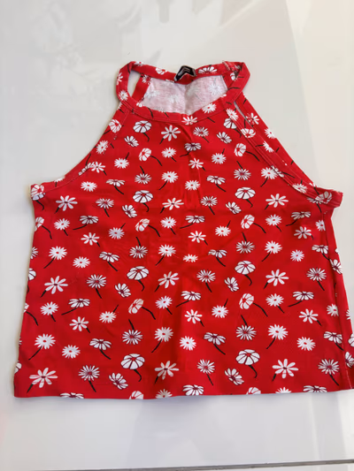 Red Daisy Print Halter Top by Pimkie — pre-loved on Thrifted.mt