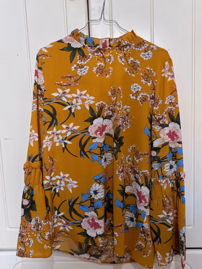 Floral High Neck Mustard Blouse by AX Paris - Asos  — pre-loved on Thrifted.mt