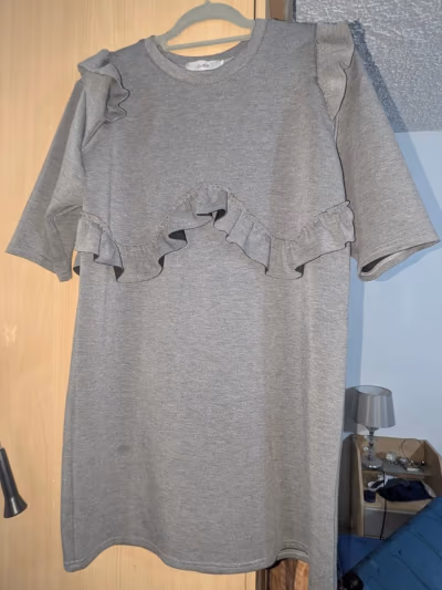 Grey Ruffled Jersey Mini Dress — pre-loved on Thrifted.mt