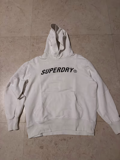 Superdry White Logo Hoodie by Superdry — pre-loved on Thrifted.mt