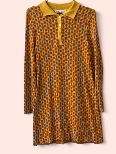 Zara 70-s geometric patterned collared knit dress by Zara — pre-loved on Thrifted.mt