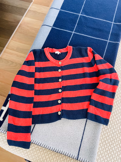 An’ge striped button-up knit cardigan by An'ge — pre-loved on Thrifted.mt