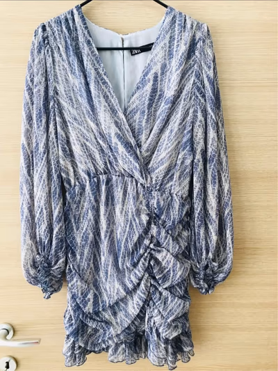 Zara Ruched Printed Mini Dress by Zara — pre-loved on Thrifted.mt