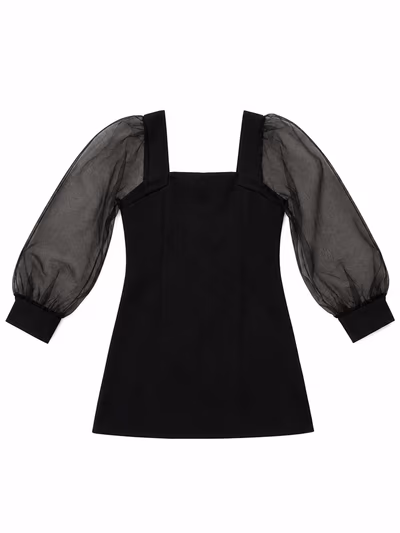 MANGO Black square neck organza top with ORGANZA sleeves by Mango — pre-loved on Thrifted.mt
