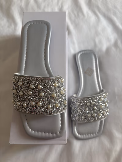 Silver pearl embellished slider shoes  by SHEIN — pre-loved on Thrifted.mt