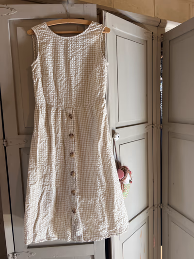 Beige Gingham Button-Down Dress by Mango — pre-loved on Thrifted.mt