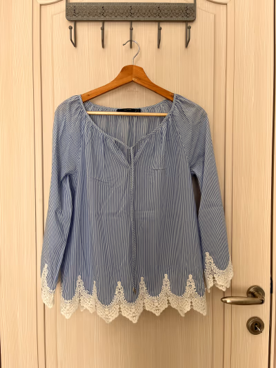 Striped Blue and White Blouse by Hallhuber — pre-loved on Thrifted.mt