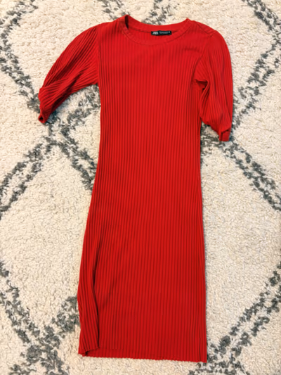 Red Ribbed Crew Neck Dress by ZARA — pre-loved on Thrifted.mt