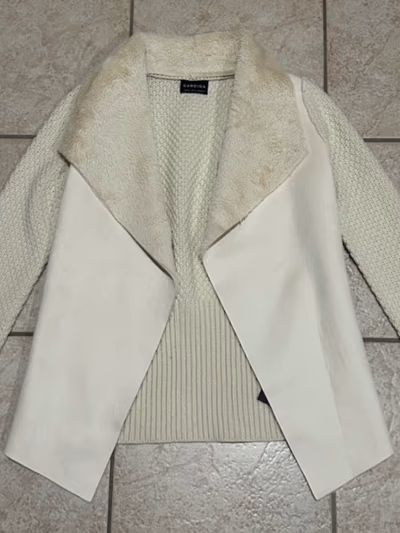 Cream Faux Fur Knit Cardigan by CANDIDA — pre-loved on Thrifted.mt