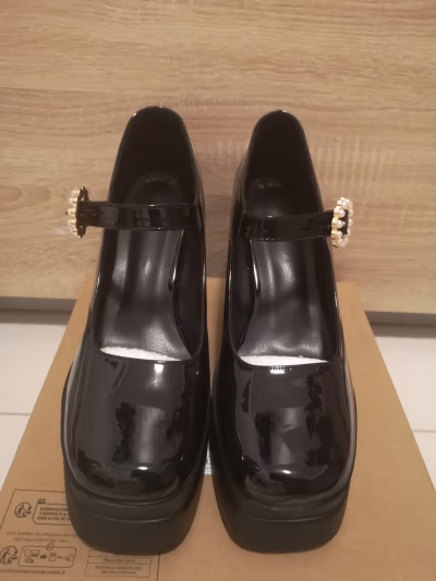 Black pearl-buckle (gold) mary jane heels — pre-loved on Thrifted.mt