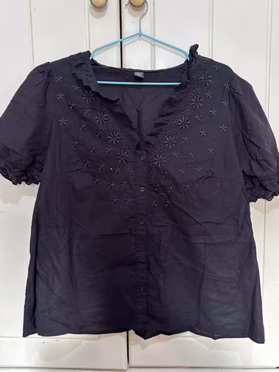 Black Embroidered Eyelet Blouse by SHEIN — pre-loved on Thrifted.mt