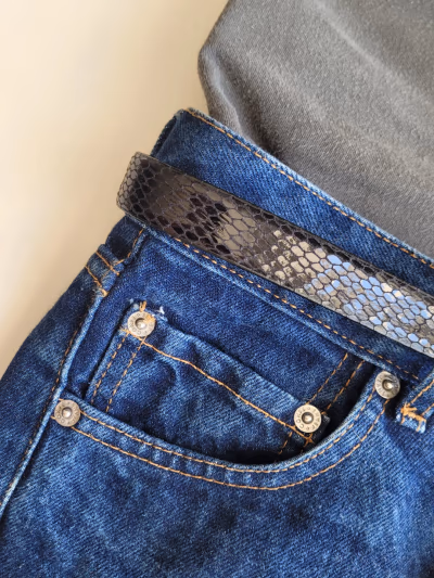 Snake Effect Leather Belt
