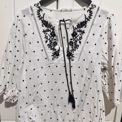 Mango Embroidered Polka Dot Tie Blouse by Mango — pre-loved on Thrifted.mt