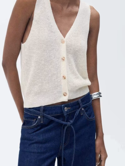 Mango Cream button-front knitted vest by Mango — pre-loved on Thrifted.mt