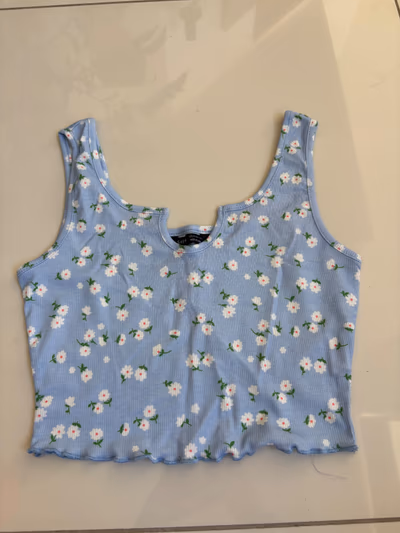 Blue Floral Ribbed Tank by SHEIN — pre-loved on Thrifted.mt