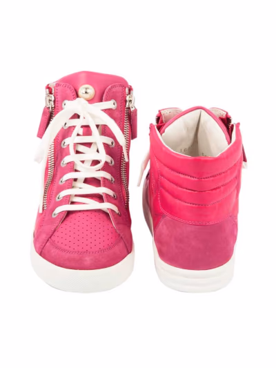 CHANEL Pink High Top Sneakers, Leather, Suede, Pearls; Size 39.50 - AUTHENTICITY CERT by Chanel — pre-loved on Thrifted.mt