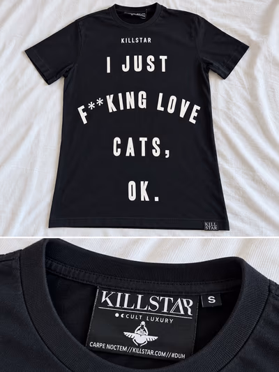 Killstar Graphic Cat Slogan T-Shirt by Killstar — pre-loved on Thrifted.mt