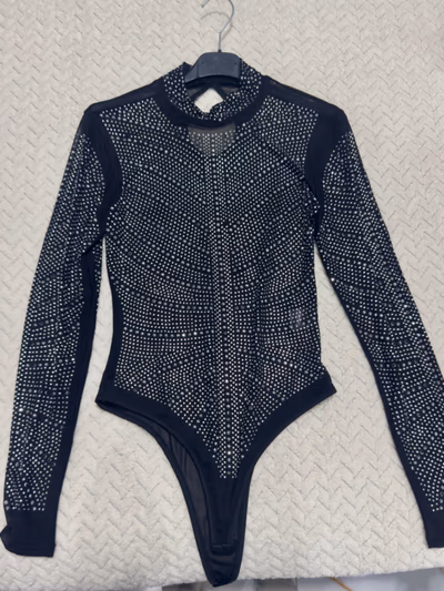 Black embellished long-sleeve bodysuit — pre-loved on Thrifted.mt