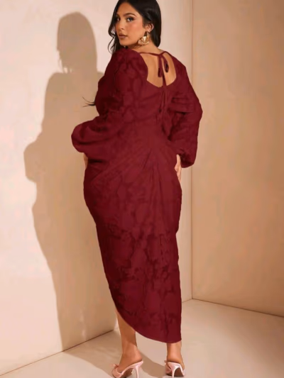Brand New SHEIN BAE Plus Size Elegant Burgundy Autumn Dress – Size 2XL — pre-loved on Thrifted.mt
