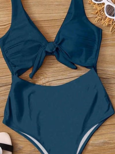 Teal Cut Out One-Piece Swimsuit by SHEIN — pre-loved on Thrifted.mt