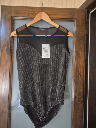 Piazza Italia Sheer Mesh & Metallic Sparkle Sleeveless Bodysuit  — pre-loved on Thrifted.mt