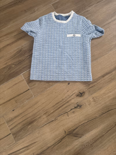 Blue and White Tweed Top — pre-loved on Thrifted.mt