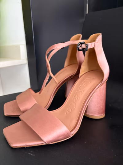 Pink Satin Block Heel Sandals by MAX&Co. — pre-loved on Thrifted.mt