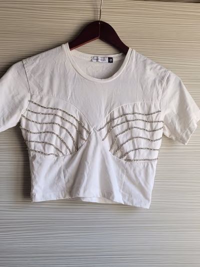 White Rhinestone Embellished Crop Top by Tiffany & Tomato — pre-loved on Thrifted.mt