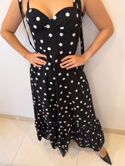 Black polka dot midi dress by Amisu — pre-loved on Thrifted.mt