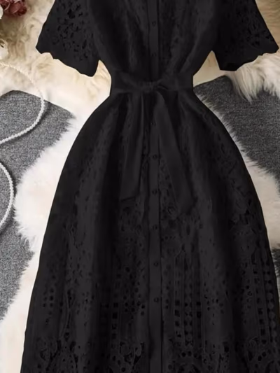 Black elegant lace midi dress — pre-loved on Thrifted.mt