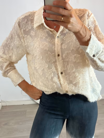 Zara Textured sheer button-up blouse by Zara — pre-loved on Thrifted.mt