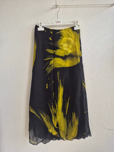 Black and yellow abstract midi skirt