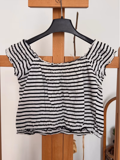 New Look Striped Off-Shoulder Shirred Crop Top by New Look — pre-loved on Thrifted.mt