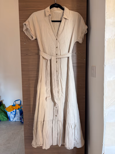 Beige linen blend midi dress by Springfield — pre-loved on Thrifted.mt