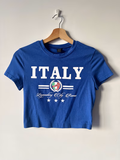 Blue Italy Graphic Crop Top by SHEIN — pre-loved on Thrifted.mt