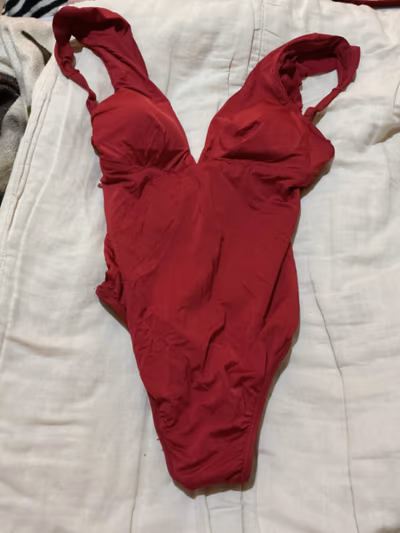 Burgundy Deep V One-Piece Swimsuit — pre-loved on Thrifted.mt