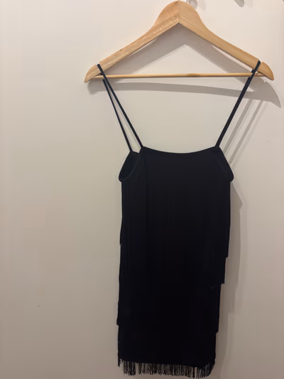 Black fringed party mini dress by MNG — pre-loved on Thrifted.mt