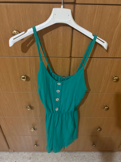 Green button-front cami romper — pre-loved on Thrifted.mt