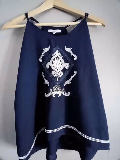 Sinty navy embroidered cami top (Vintage) by Sinty — pre-loved on Thrifted.mt