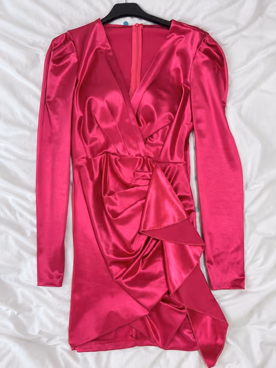 Fuschia Satin Dress with Shoulder Pads — pre-loved on Thrifted.mt