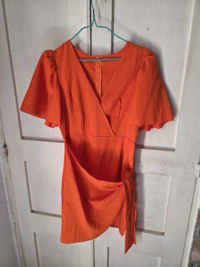 Orange Flutter Sleeve Wrap Dress by Temu — pre-loved on Thrifted.mt