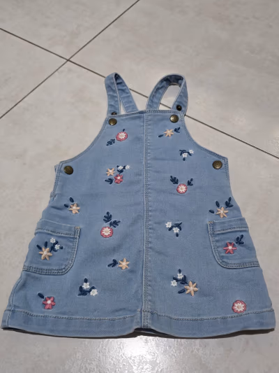 Embroidered Floral Denim Pinafore Dress by nextenso — pre-loved on Thrifted.mt