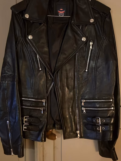 Black Aviatrix Leather Biker Jacket by Aviatrix — pre-loved on Thrifted.mt