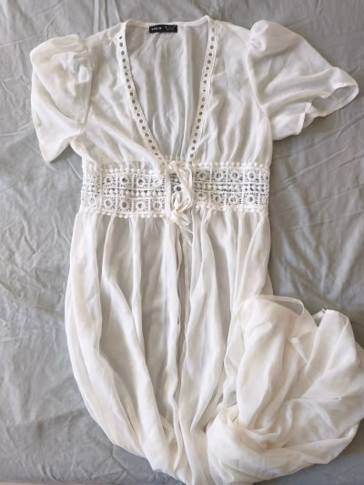 White Sheer Lace Detail Beach Cover-Up by SHEIN — pre-loved on Thrifted.mt