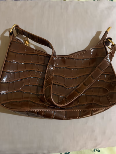 Brown crocodile effect shoulder bag