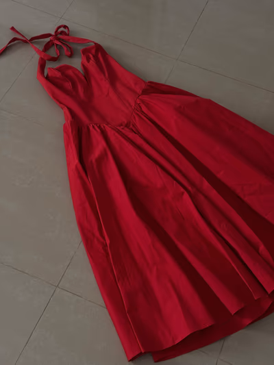 Red halter neck midi dress by House of CB  — pre-loved on Thrifted.mt