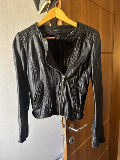 Massimo Dutti Genuine Leather Jacket / Black Biker Style (Size S) by Massimo Dutti — pre-loved on Thrifted.mt