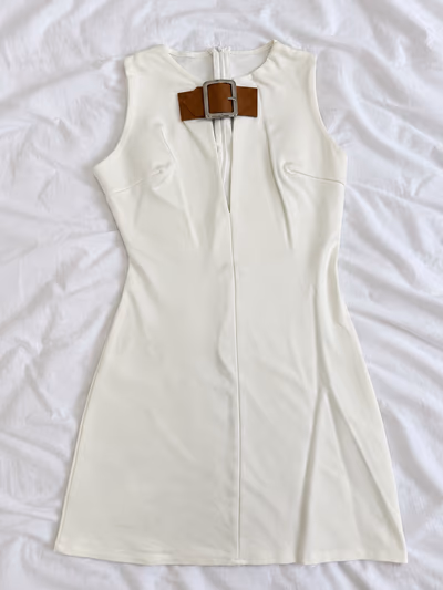 Belted Tailored Mini Dress Size S Oyster White — pre-loved on Thrifted.mt