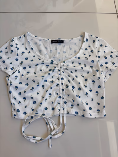 Shein Floral Ruched Crop Top by Shein — pre-loved on Thrifted.mt
